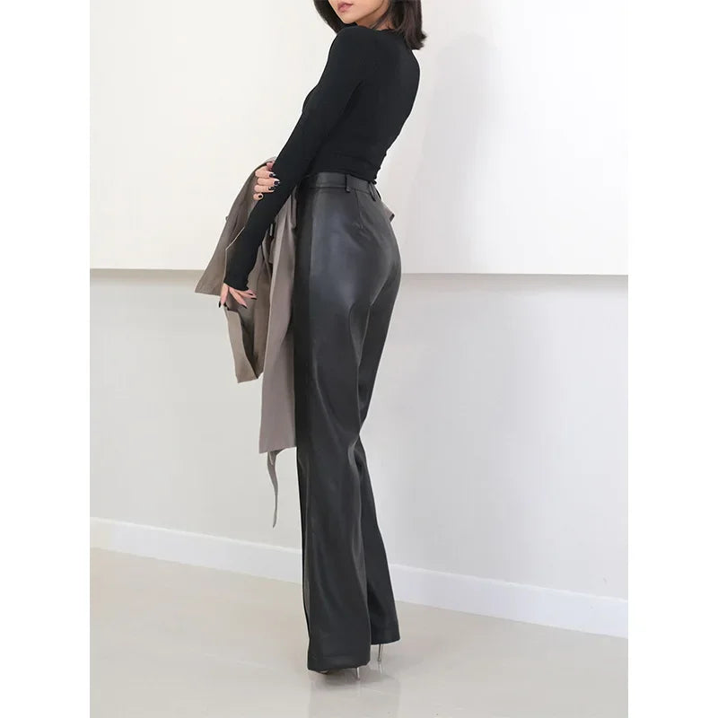 Nordave™ Sigrid Genuine Leather Straight Trousers