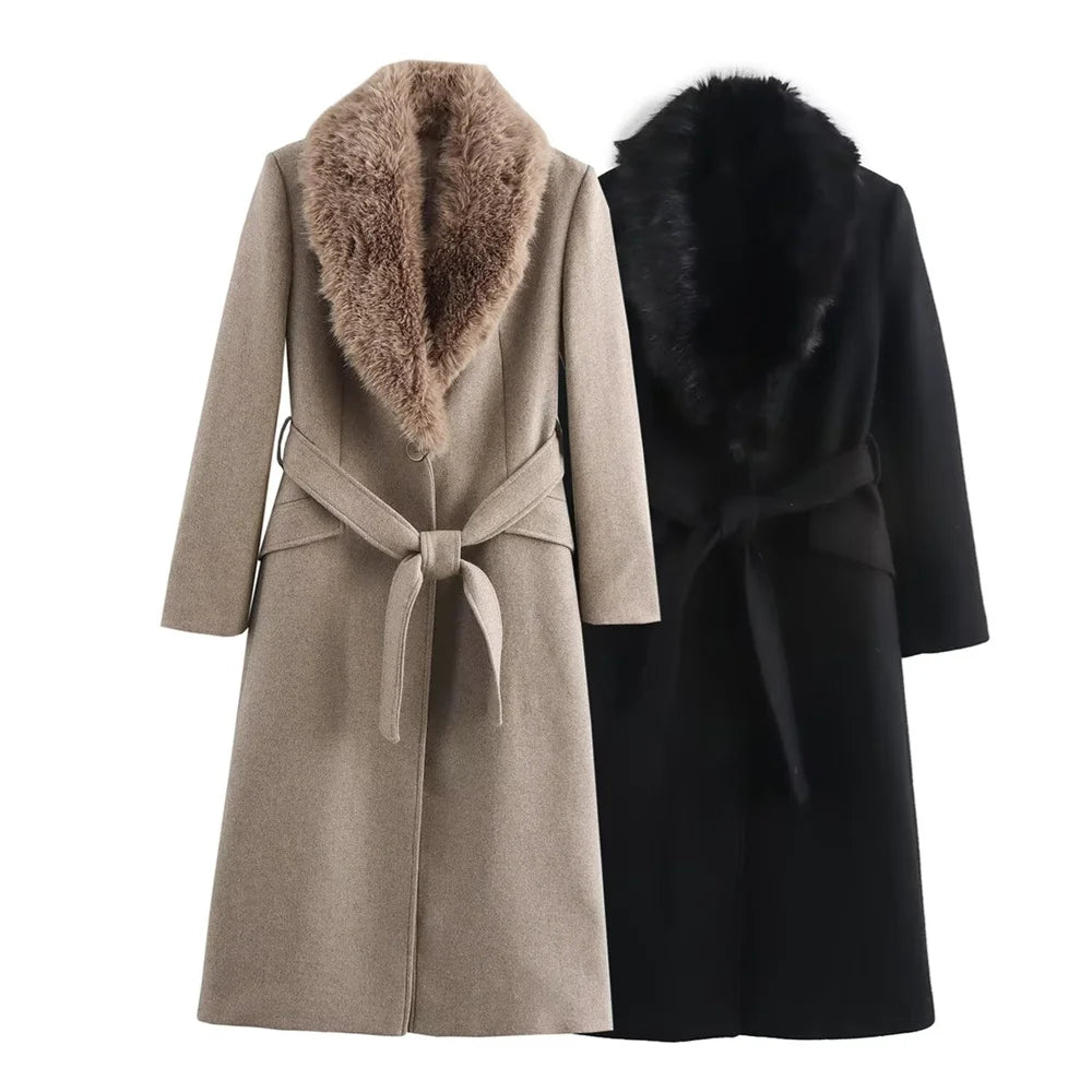 Nordave™ Elise Belted Fur-Collar Coat