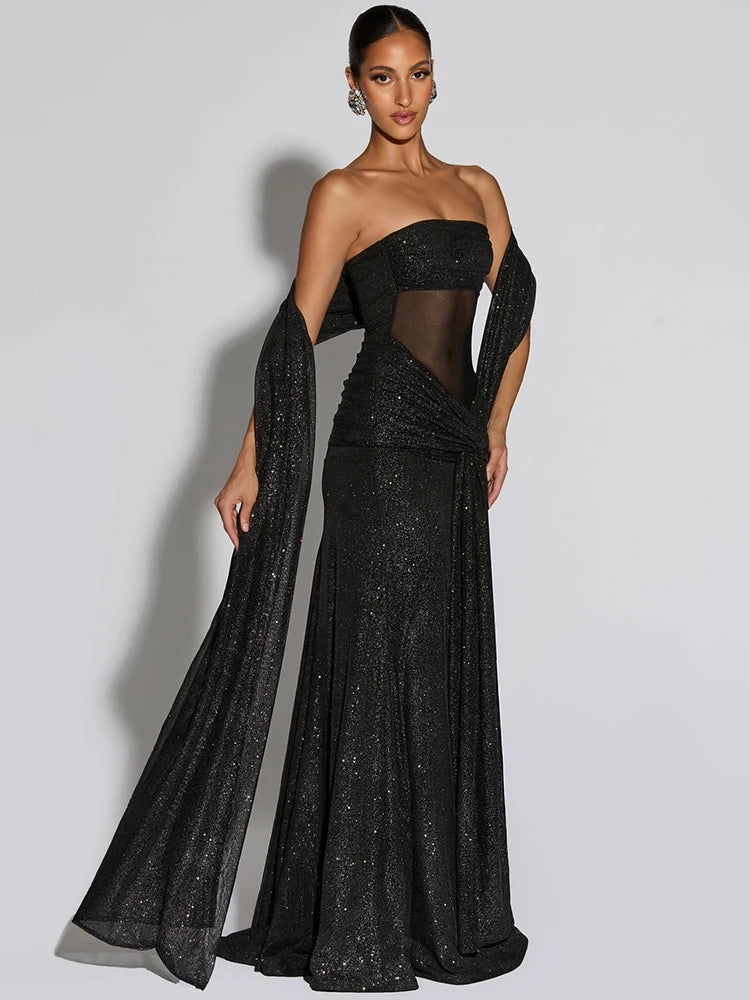 Nordave™ Celeste Sparkle Draped Maxi Dress