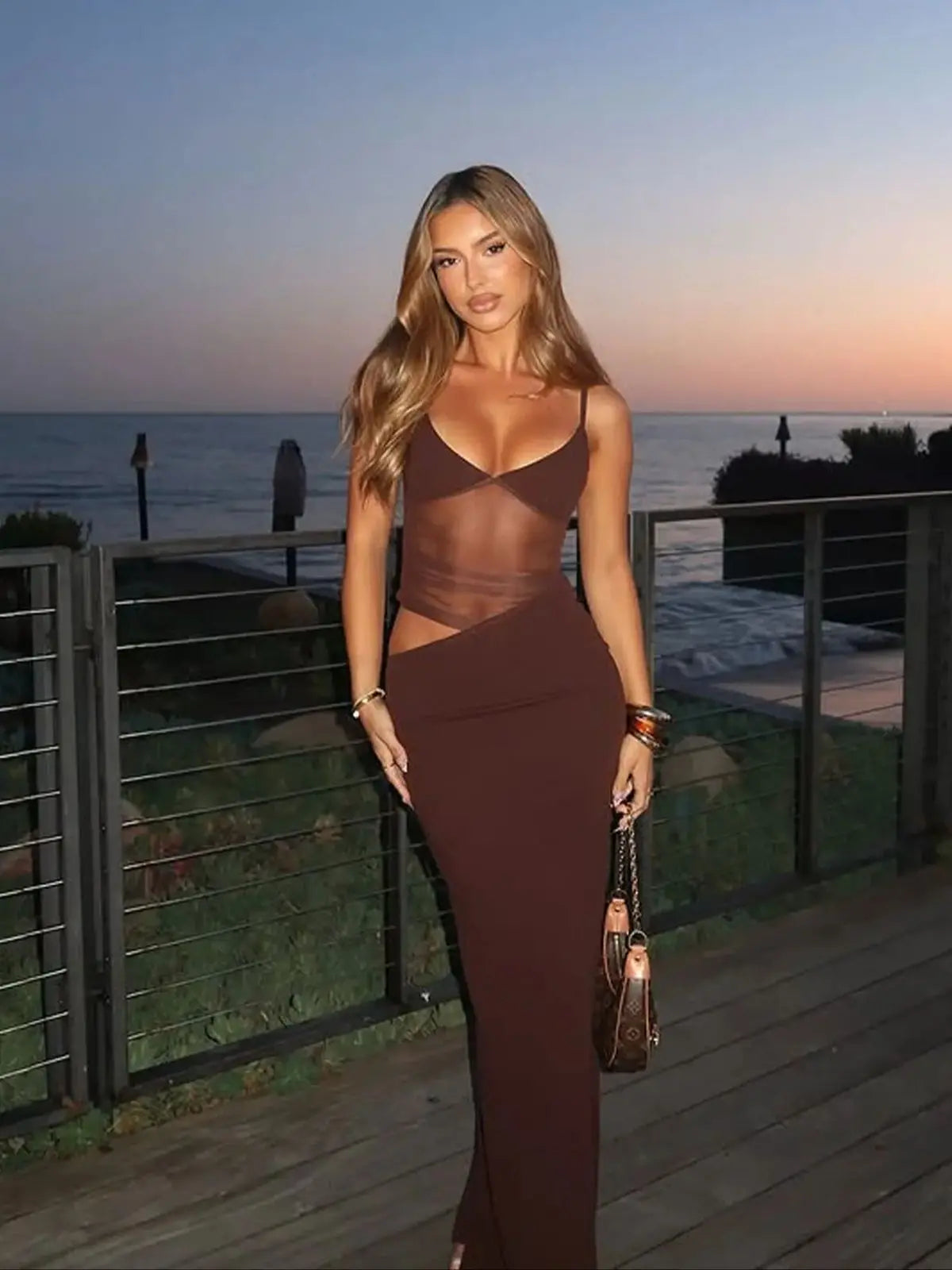 Nordave™ Lina Asymmetric Mesh Midi Dress