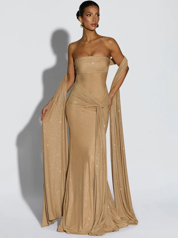 Nordave™ Celeste Sparkle Draped Maxi Dress