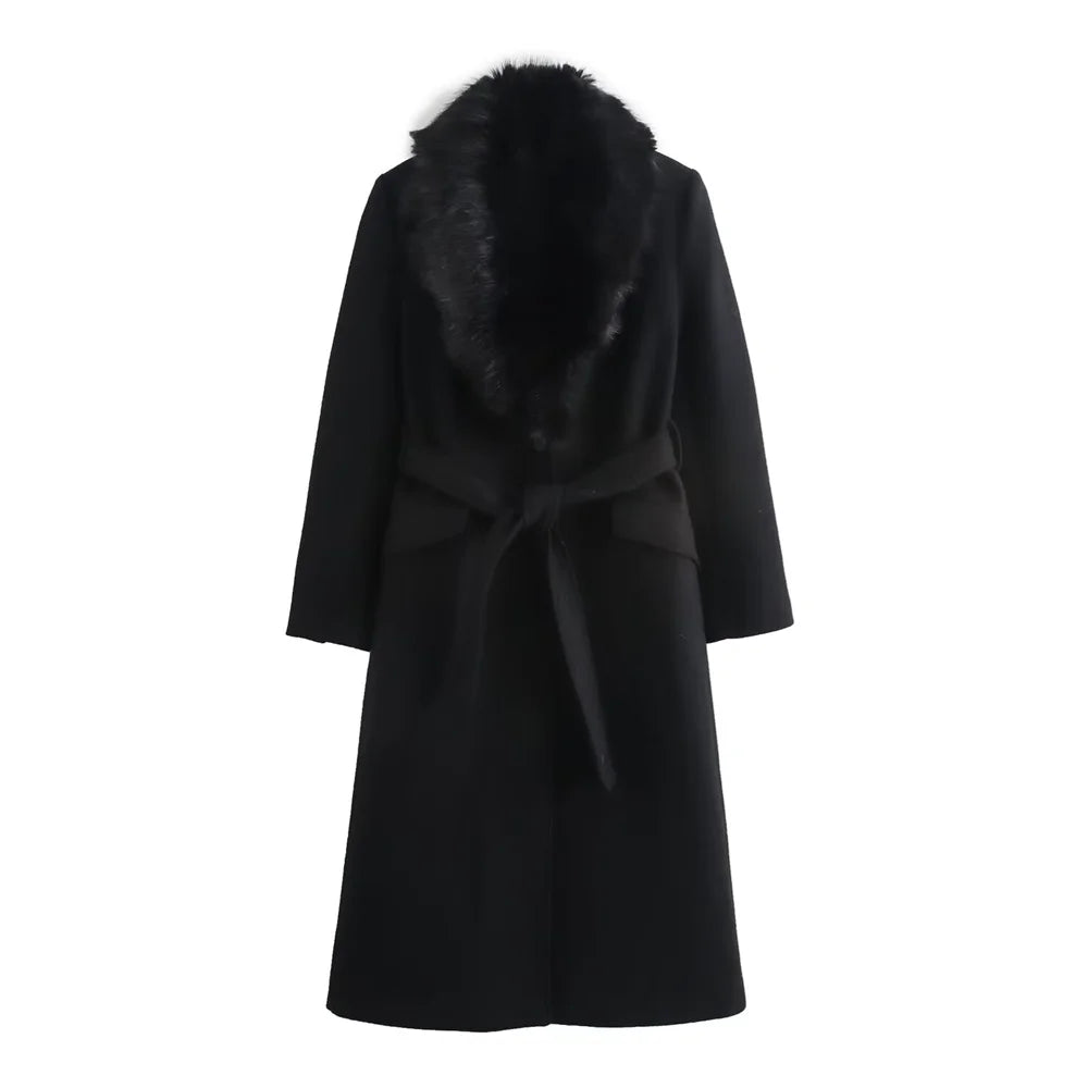 Nordave™ Elise Belted Fur-Collar Coat