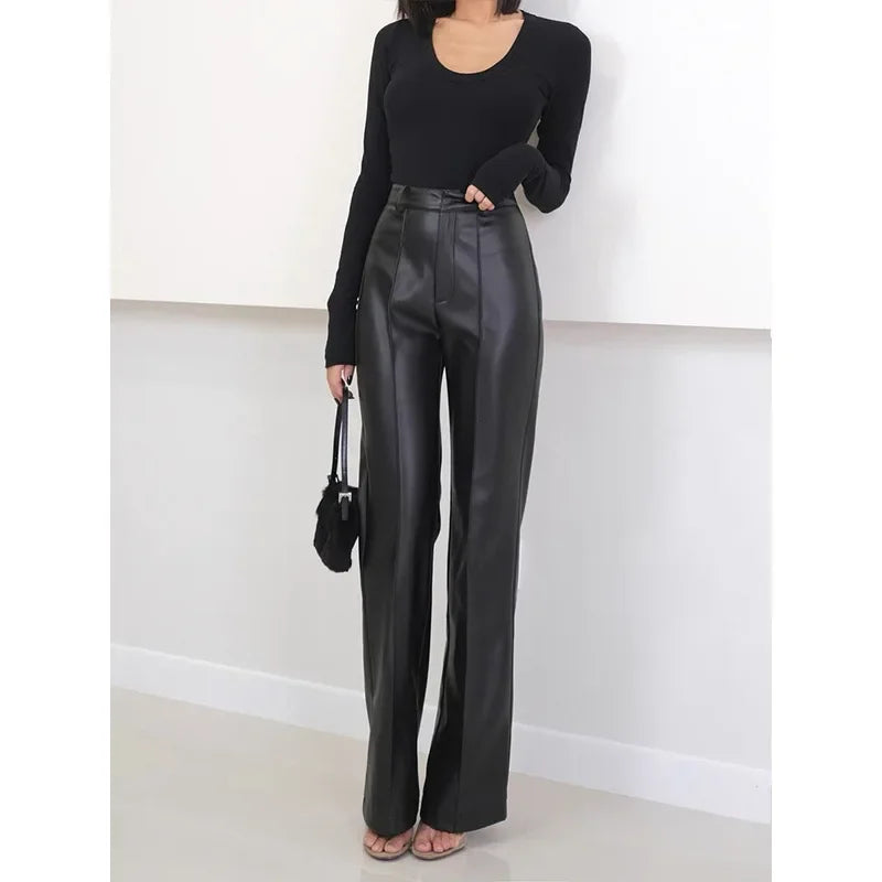Nordave™ Sigrid Genuine Leather Straight Trousers