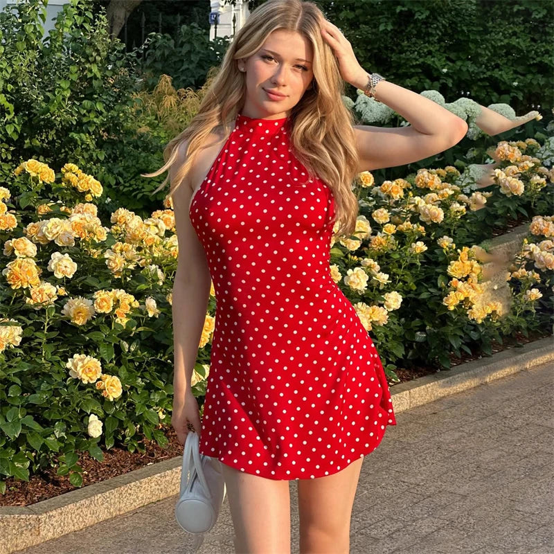 Nordave™ Sienna Polka Dot Halter Mini Dress