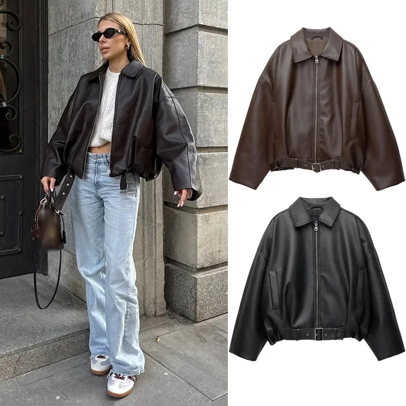 Nordave™ Freja Vintage Leather Bomber Jacket