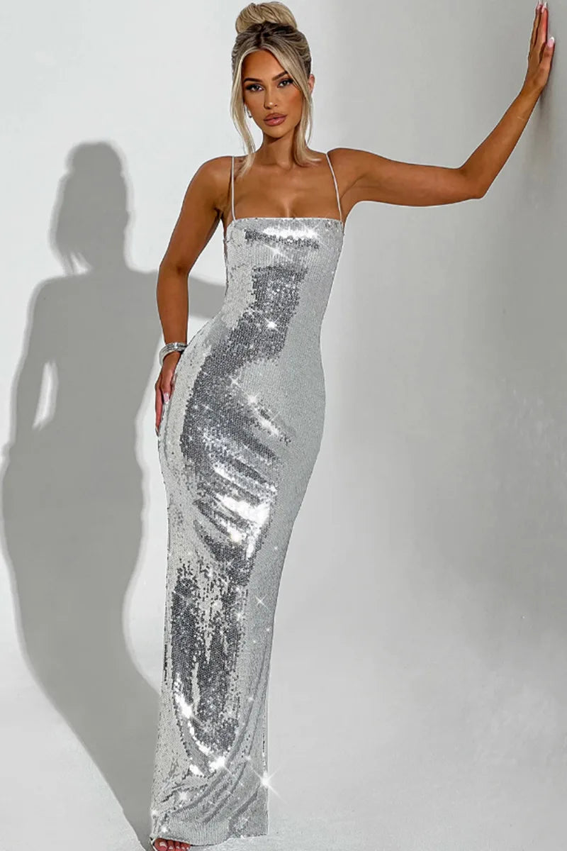 Nordave™ Aurora Sequin Backless Maxi Dress