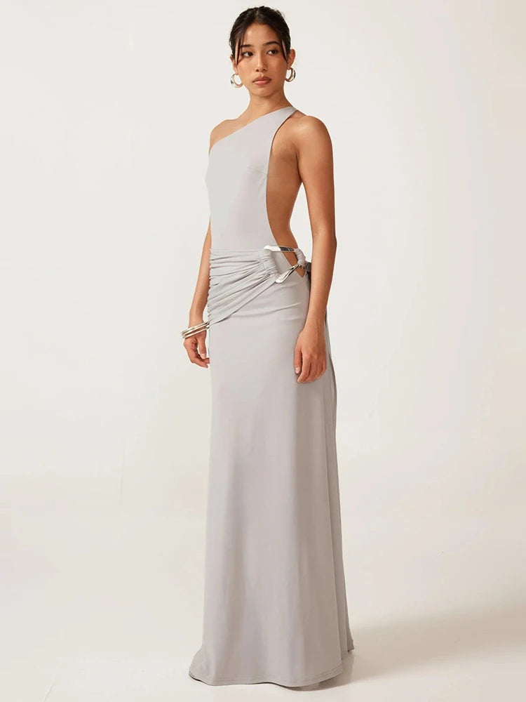 Nordave™ Aria One-Shoulder Metal Buckle Maxi Dress