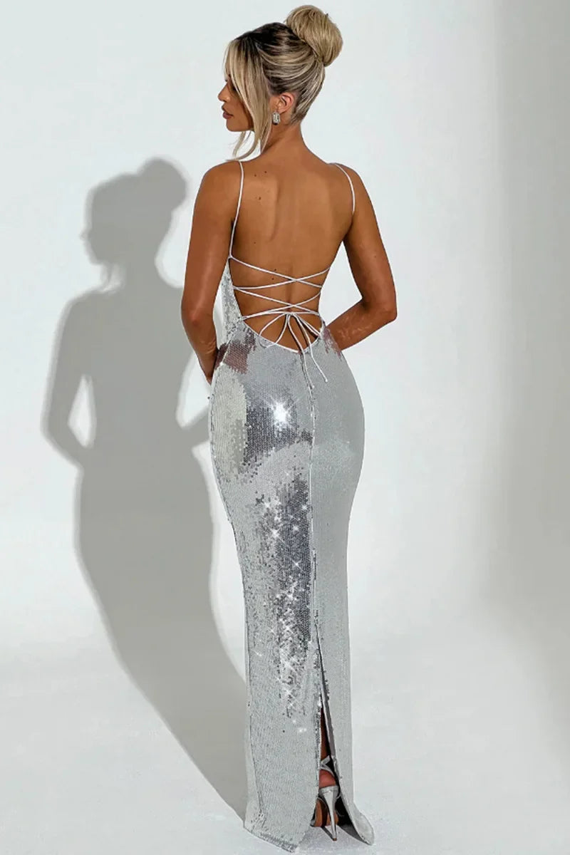 Nordave™ Aurora Sequin Backless Maxi Dress