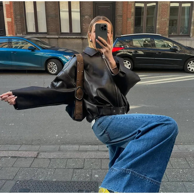 Nordave™ Freja Vintage Leather Bomber Jacket