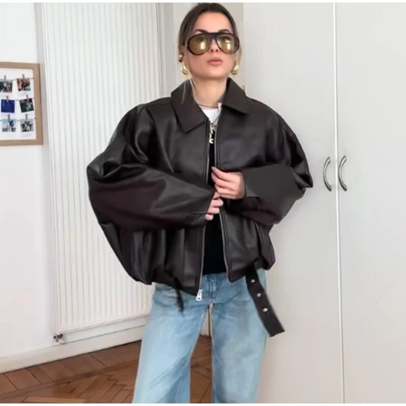 Nordave™ Freja Vintage Leather Bomber Jacket