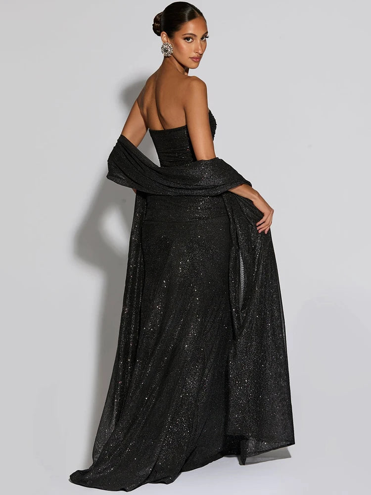 Nordave™ Celeste Sparkle Draped Maxi Dress