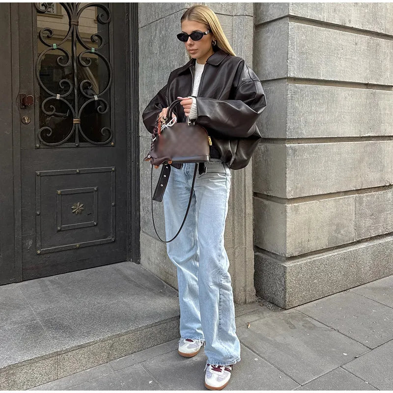 Nordave™ Freja Vintage Leather Bomber Jacket